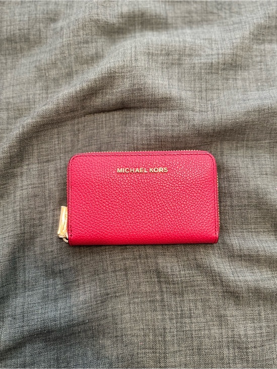 Michael Kors Handbags - MICHAEL KORS Red Pebbled Leather Zip Card Case Wallet